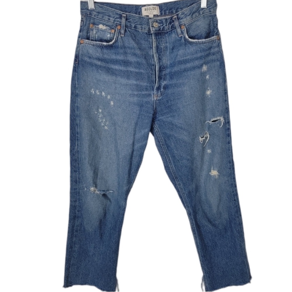 Agolde Riley Medium Blue Size 30 Distressed Button Fly